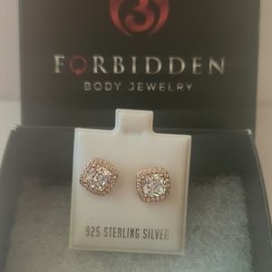 925 Sterling Silver with Rose Gold Tone Halo Cushion Cut Earrings